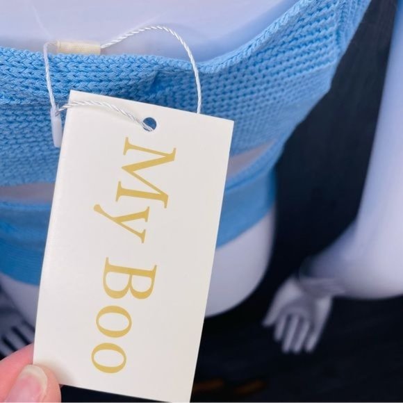 Nwt my boo blue wrap tie shirt cap sleeve cropped style size medium - Picture 2 of 8